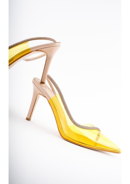 Sidney Kadın Prenses Taşlı Şeffaf Topuklu Abiye Ayakkabı