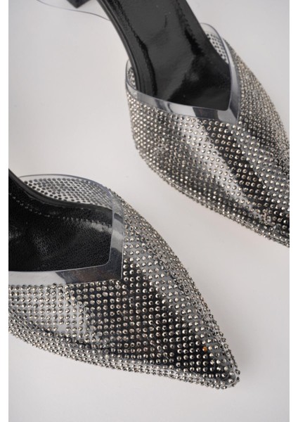 Juliet Garantili Kadın Sivri Burun Parlak Taşlı Arkası Açık Şeffaf Bantlı Topuklu Ayakkabı fiyatları