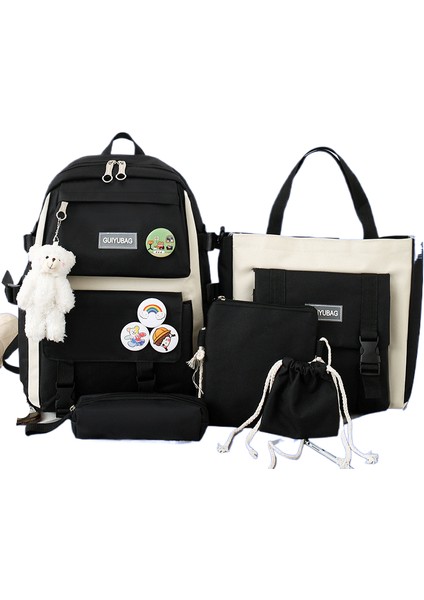Büyük Kapasiteli Beş Parçalı Çift Omuzlu Okul Çantası (Yurt Dışından)