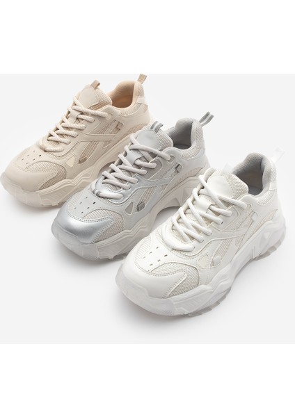 Kadın Sneaker Kalın Taban Bağcıklı Spor Ayakkabı Pizen Beyaz