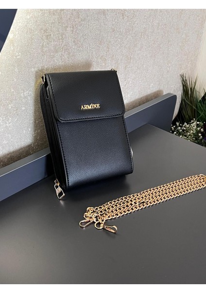 Şık Siyah 2 Bölmeli Deri El ve Kol Çantası, Fermuar ve Klips Detaylı