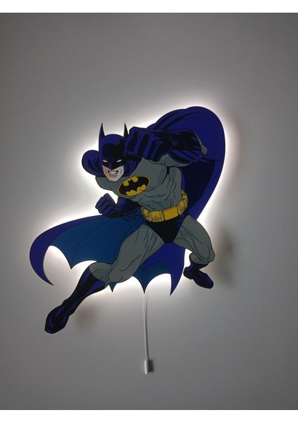 Renkli Ahşap Batman Çocuk Odası Gece Lambası 32X32, Dekoratif ve Şık Tasarım