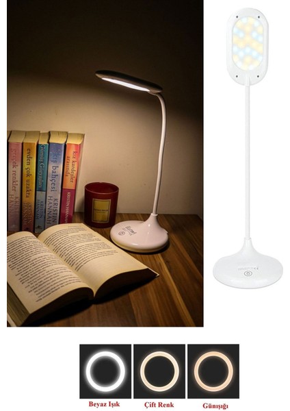 Şarjlı 26 LED Dokunmatik Günışığı ve Beyaz Masa Lambası, Gece Kullanımı Için Ideal