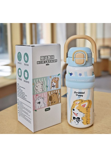 Yalıtım Bardağı Sevimli Paslanmaz Çelik Vakumlu Pipetli Bardak Öğrenci Kupa (Yurt Dışından)