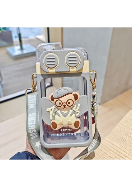 Çocuk Pipetli Kupa Öğrenci Çift Içmeli Plastik Kare Kupa (Yurt Dışından)