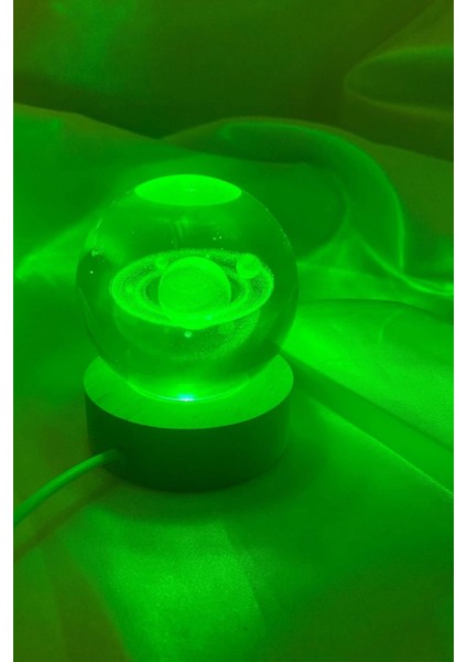 3D LED Cam Küre, Çok Renkli, Fantezi Dekor, Gece Lambası, Ahşap, 6 cm