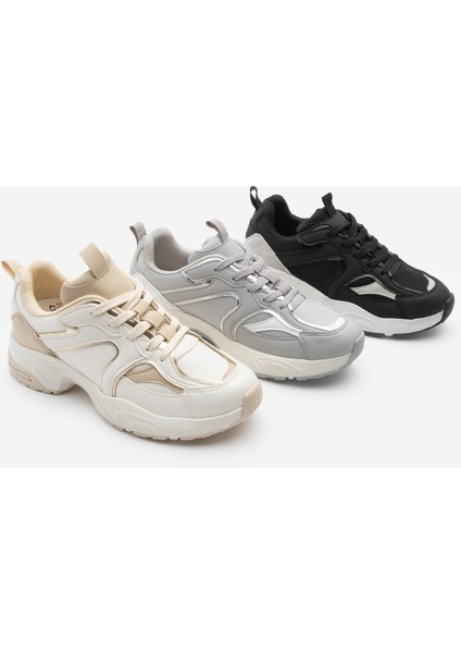 Kadın Sneaker Kalın Taban Bağcıklı Çok Parçalı Spor Ayakkabı Luser Siyah