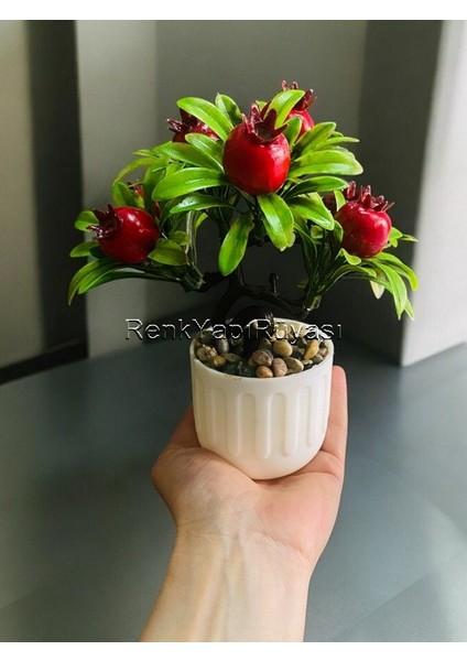 Mini Dekoratif Yapay Nar Ağacı Yapay Meyveli Nar Ağacı Yükseklik 20CM Genişlik 15CM