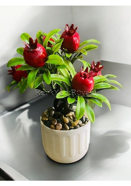 Mini Dekoratif Yapay Nar Ağacı Yapay Meyveli Nar Ağacı Yükseklik 20CM Genişlik 15CM