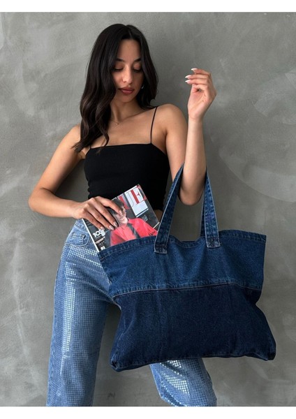 Şık Mavi Kadın Askılı Denim Çanta, Tarzınızı Tamamlar