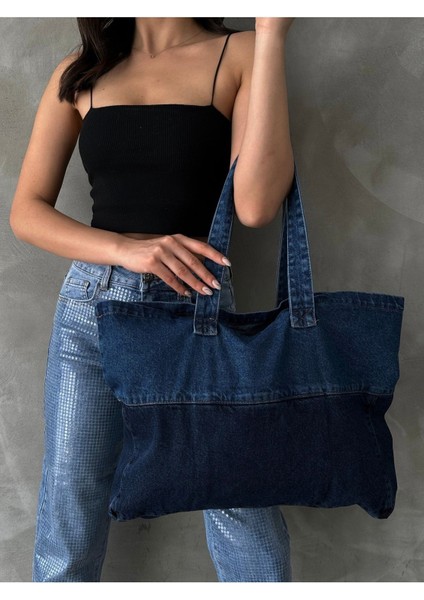 Şık Mavi Kadın Askılı Denim Çanta, Tarzınızı Tamamlar