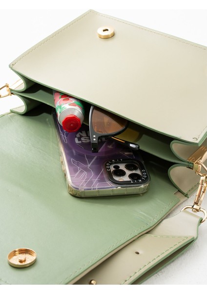 Yeşil 2 Bölmeli Çapraz Askılı Ayarlanabilir Omuz Çantası