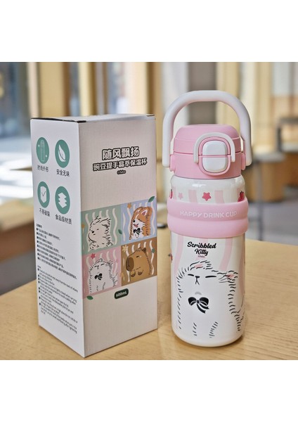 Yalıtım Bardağı Sevimli Paslanmaz Çelik Vakumlu Pipetli Bardak Öğrenci Kupa (Yurt Dışından)