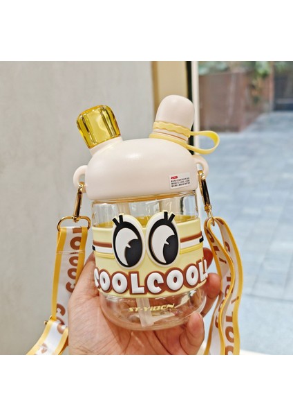 Büyük Gözler Çift Içmeli Plastik Su Şişesi Öğrenci Pipetli Kupa Çocuk Düz Içme Kupa (Yurt Dışından)