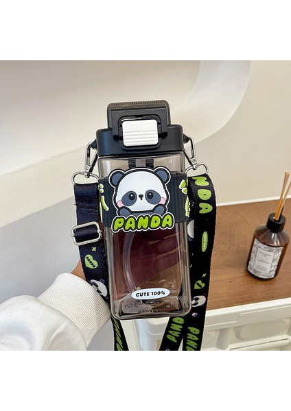 Kare Plastik Kupa Sevimli Panda Pipetli Kupa Spor Kupa Büyük Kapasiteli Su Kupa (Yurt Dışından)