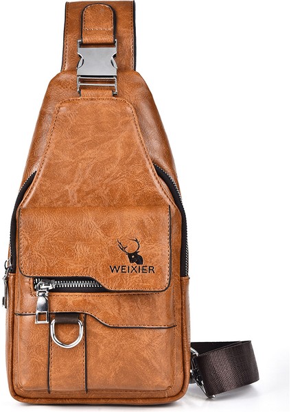 Göğüs Çantası Erkek Retro Vahşi Omuz Çantası Büyük Kapasiteli Su Geçirmez Omuz Çantası Messenger Çanta Erkek Üst Düzey Erkek Çantası (Yurt Dışından)