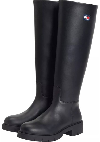 Kadın Konçlu Kalın Tabanlı Uzun Çizme - Siyah