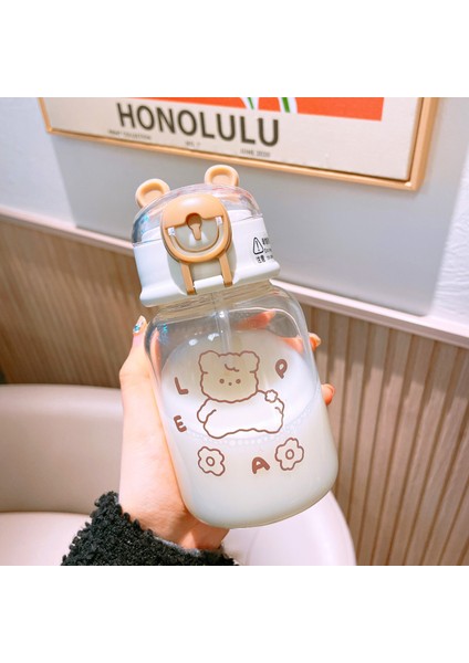 Cam Kupa Sevimli Ayı Pipetli Kupa Öğrenci Kullanışlı Kupa (Yurt Dışından)