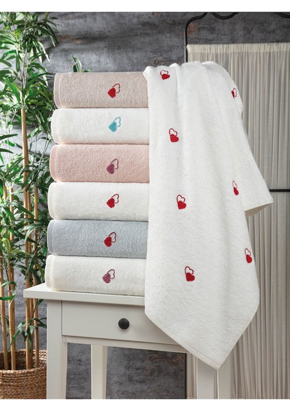 2'li Kalp Nakışlı Bambu Banyo Havlu Seti - Yumuşak & Şık - 2'li Çeyizlik Havlu Takımı - Tivoli