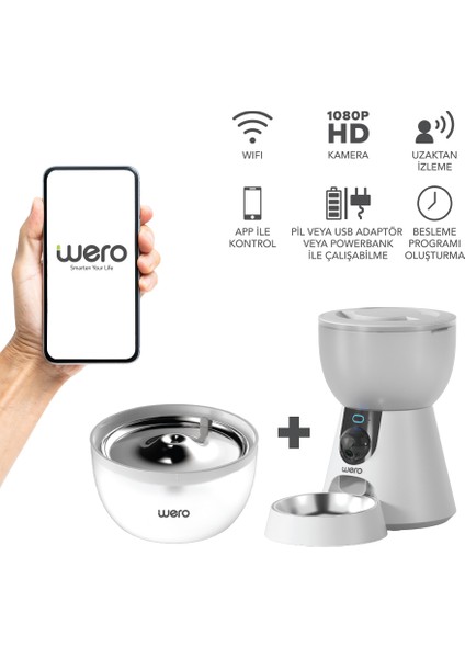2in1 Kameralı, Wi-Fi Destekli Akıllı Otomatik Kedi & Köpek Mama ve Su Kabı Seti (Fw2-C)