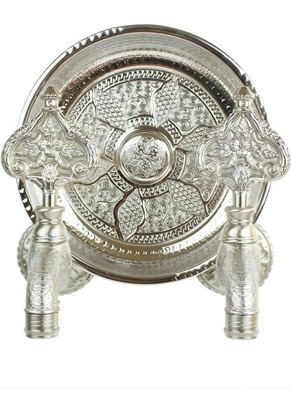 Ikili Hamam Taslı Desenli Perlatörlü Mat Krom Inox Saten Osmanlı Musluk