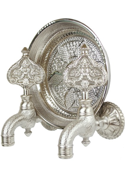 Ikili Hamam Taslı Desenli Perlatörlü Mat Krom Inox Saten Osmanlı Musluk fiyatları