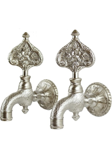 Ikili Hamam Taslı Desenli Perlatörlü Mat Krom Inox Saten Osmanlı Musluk modelleri