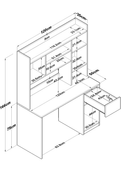 HA128 Kitaplıklı Raflı 2 Kapaklı 1 Çekmeceli Çalışma Ofis Bilgisayar Masası Beyaz fiyatları