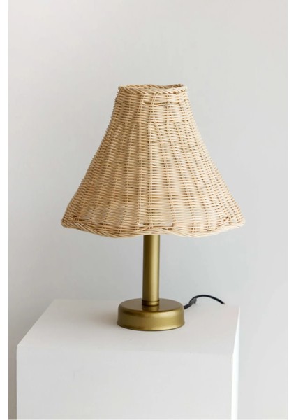 Rattan Bambu Abajur Aydınlatma Kablolu Rattan Başlık Eskitme Gold Ayak