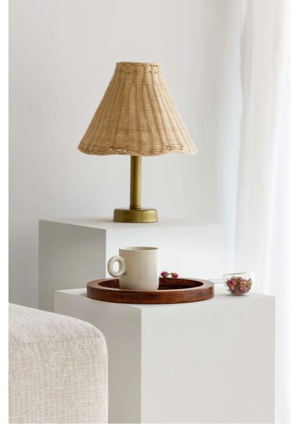 Rattan Bambu Abajur Aydınlatma Kablolu Rattan Başlık Eskitme Gold Ayak fiyatları