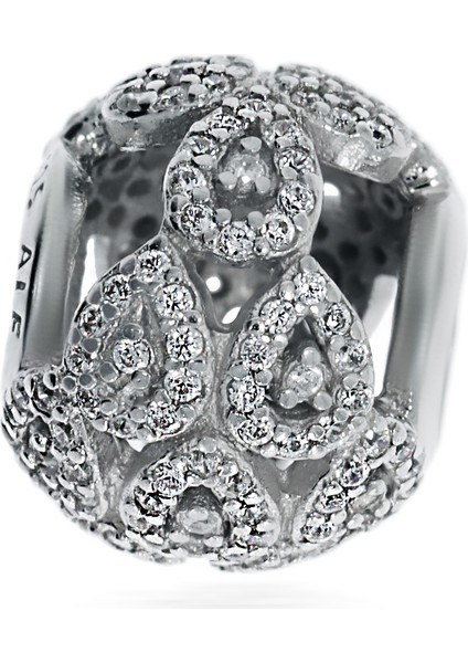 Kadın Damla Model Taşlarla Çevrili Gümüş Charm