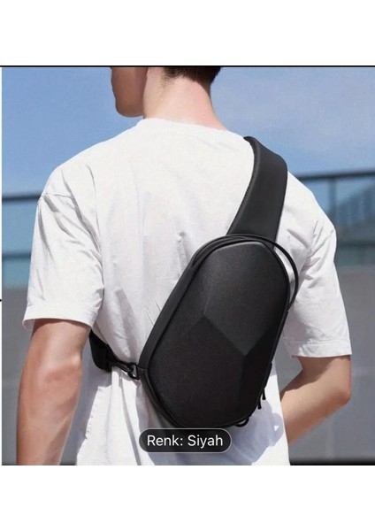 Şık Siyah Sert Kabuk Çift Yön Askılı Crossbody Omuz ve Bel Çantası