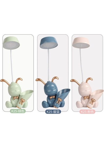 Yeşil Tavşan Kalemlik ve Bölmeli Masa Lambası, Şık ve Fonksiyonel Tasarım