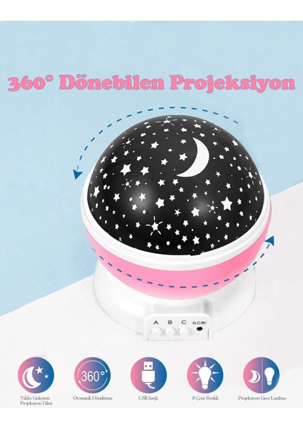 Renkli Ay ve Yıldızlar Projeksiyonlu Dönen LED Gece Lambası Çocuk Odası fiyatları