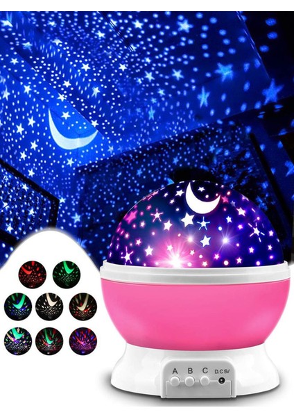 Renkli Ay ve Yıldızlar Projeksiyonlu Dönen LED Gece Lambası Çocuk Odası modelleri