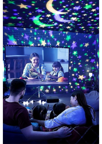 Renkli Ay ve Yıldızlar Projeksiyonlu Dönen LED Gece Lambası Çocuk Odası indirimleri