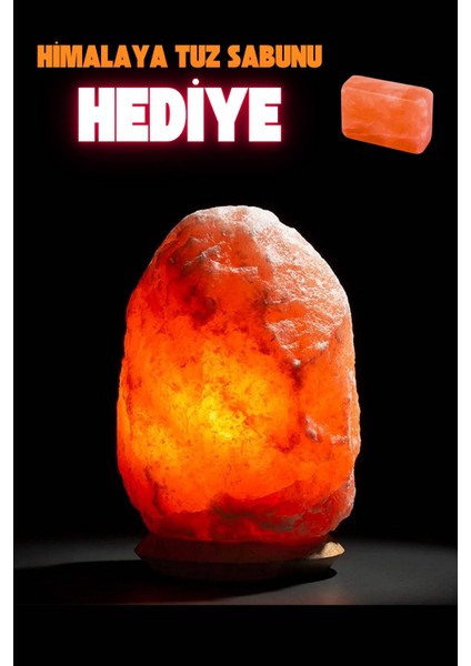 3-4kg Kristal Kaya Tuzu Lambası, 1.5m Kablolu, Açma-Kapama Düğmeli, Sarı Renk