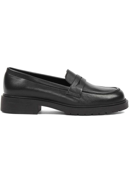 Kadın Siyah Deri Loafer