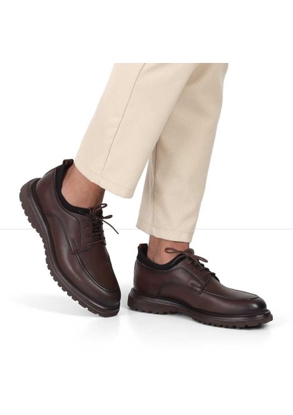 Erkek Kahverengi Bağcıklı Kalın Tabanlı Deri Ayakkabı fiyatları