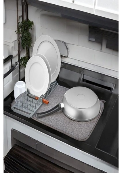 Mikrofiber Katlanabilir Bulaşık Kurutma Matı ve Tabaklık – Kaymaz Tabanlı, Hızlı Kuruyan, 37X38 cm fiyatları