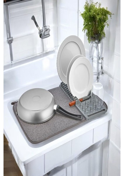 Mikrofiber Katlanabilir Bulaşık Kurutma Matı ve Tabaklık – Kaymaz Tabanlı, Hızlı Kuruyan, 37X38 cm modelleri