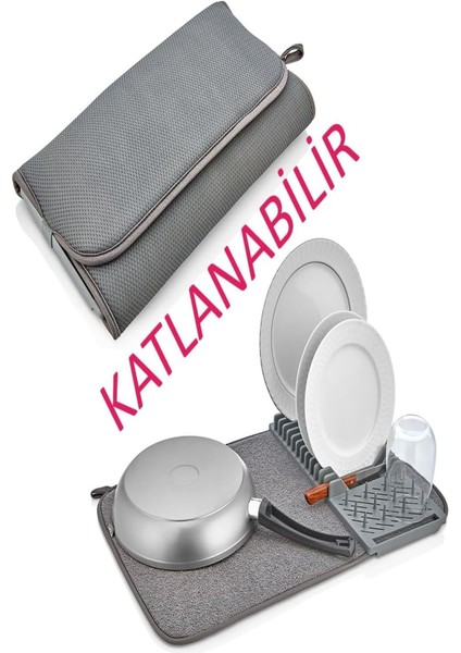 Mikrofiber Katlanabilir Bulaşık Kurutma Matı ve Tabaklık – Kaymaz Tabanlı, Hızlı Kuruyan, 37X38 cm fırsatları