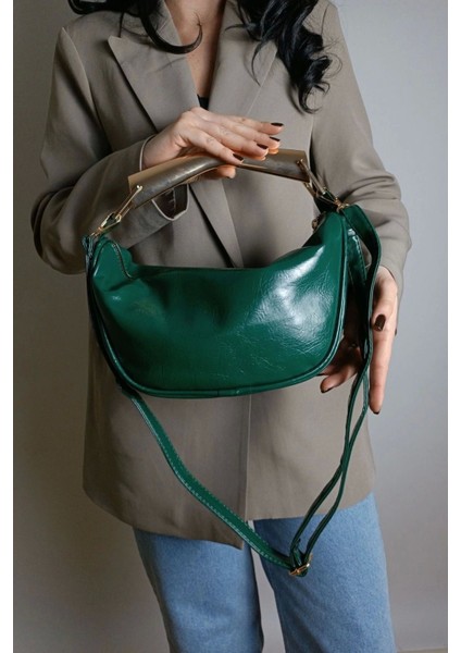 Şık Yeşil Gold Tasarım Kadın El, Kol ve Omuz Çantası, Kahverengi Renkli fiyatları