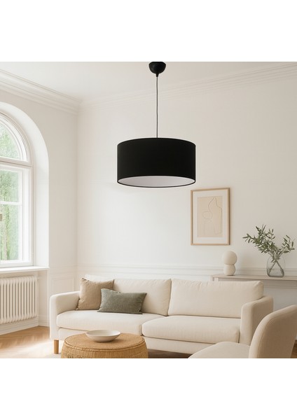 Siyah Kumaş Davul Dekoratif Tavan Sarkıt 38 cm