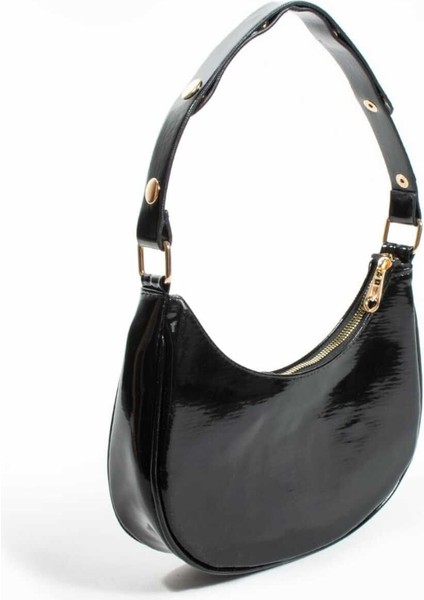 Şık Kadın Parlak Derili Baget Omuz Çantası, Siyah Renk. modelleri