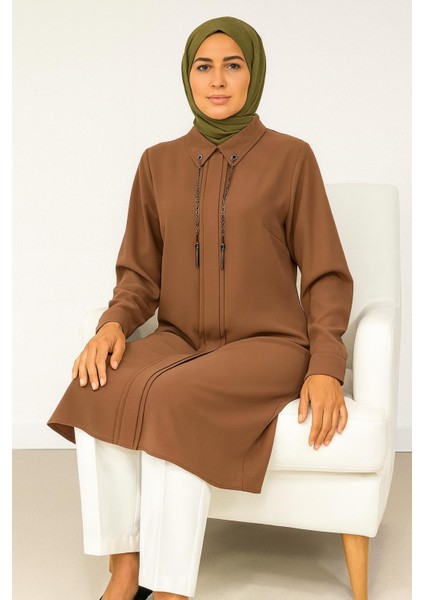 1521 Gömlek Yaka Kol Ucu Manşetli Önden Detaylı Şık Tunik #102429# fiyatları