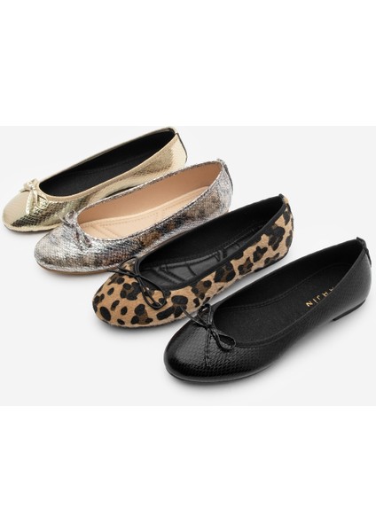 Kadın Günlük Babet Yuvarlak Burun Balerin Babet Adusa Leopar
