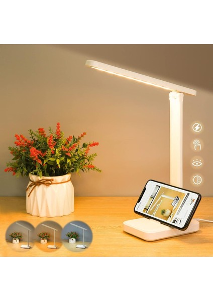 3 Kademeli Çok Fonksiyonlu LED Masa Lambası, Renkli, Dokunmatik, Telefon Standlı