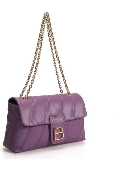 Mor Desenli Zincir Askılı Çok Amaçlı Kadın El ve Omuz Çantası indirimleri