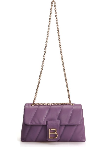 Mor Desenli Zincir Askılı Çok Amaçlı Kadın El ve Omuz Çantası